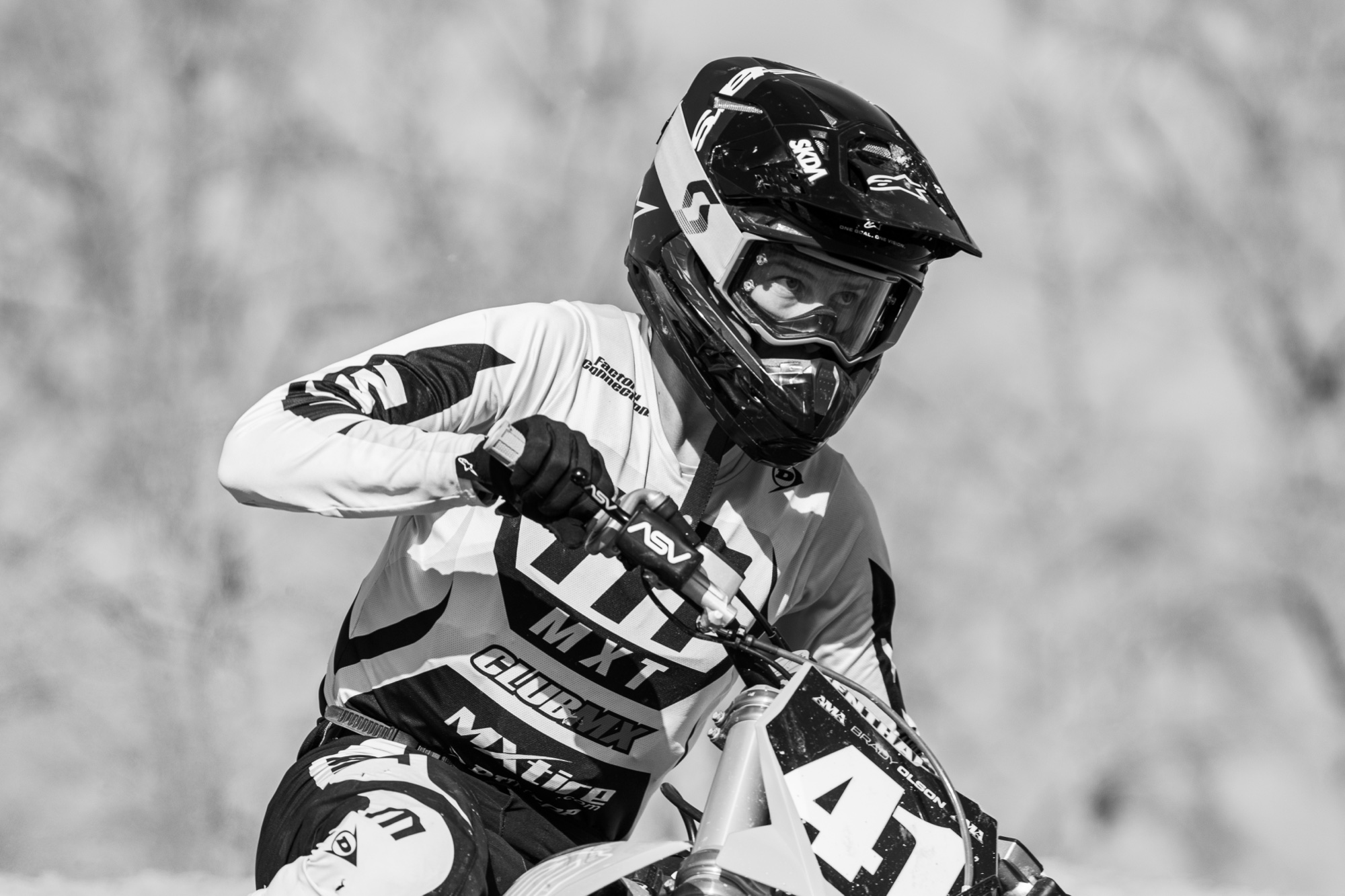 Brady Olson focused, black and white